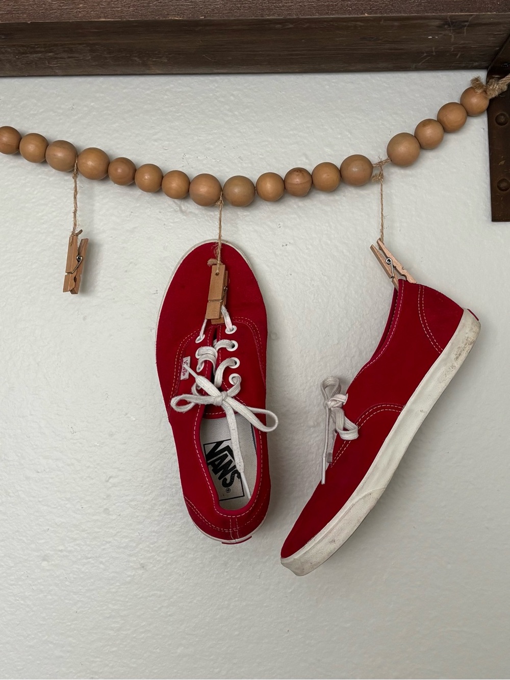Vans Women’s Red Canvas Lace-Up Sneakers with White Soles